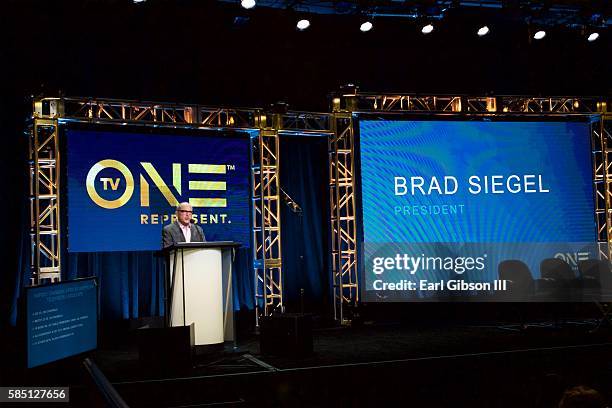 President TV One Brad Siegel speaks at TV One's 2016 TCA Critic's Tour at The Beverly Hilton Hotel on August 1, 2016 in Beverly Hills, California.