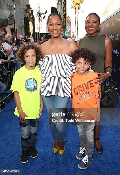 Actress Garcelle Beauvais with and sons Jaid Thomas Nilon and Jax Joseph Nilon and sister attend the premiere Of EuropaCorp's "Nine Lives" at TCL...