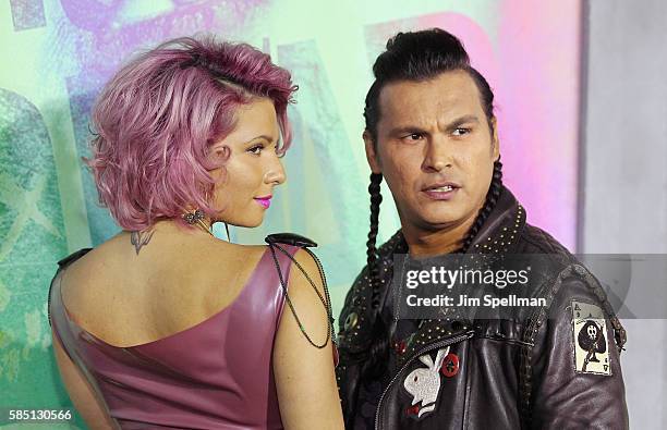 Actor Adam Beach and Leah Gibson attend the "Suicide Squad" world premiere at The Beacon Theatre on August 1, 2016 in New York City.