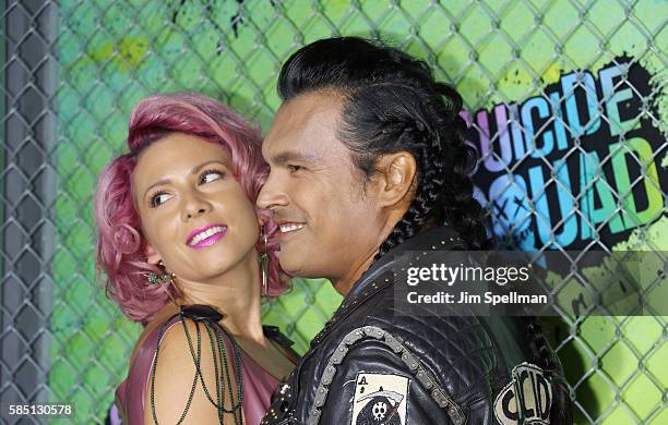 Actor Adam Beach and Leah Gibson attend the "Suicide Squad" world premiere at The Beacon Theatre on August 1, 2016 in New York City.