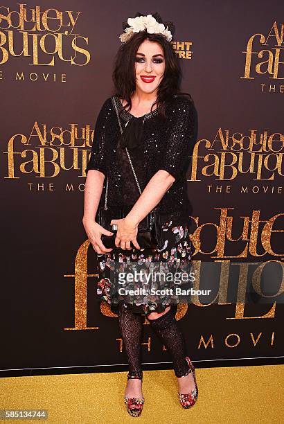 Alannah Hill, fashion designer arrives ahead of the Absolutely Fabulous: The Movie Melbourne premiere at Village Cinemas Crown on August 2, 2016 in...