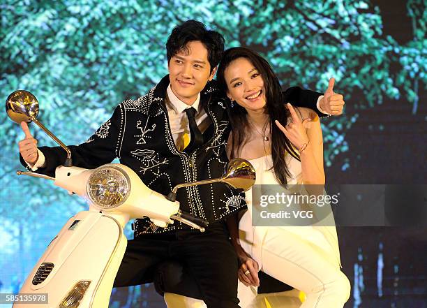 Actress Shu Qi and actor Feng Shaofeng attend the premiere of director Chen Feihong's film "My Best Friend's Wedding" on August 2, 2016 in Beijing,...