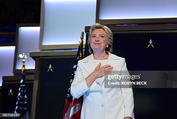 Hillary Clinton accepts the nomination on the final night of the Democratic National Convention at the Wells Fargo Center, July 28, 2016 in...