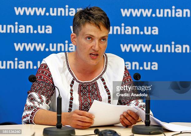 Ukrainian pilot, member of the Ukrainian Parliament and member of the Ukrainian delegation to PACE, Nadiya Savchenko delivers a speech during her...
