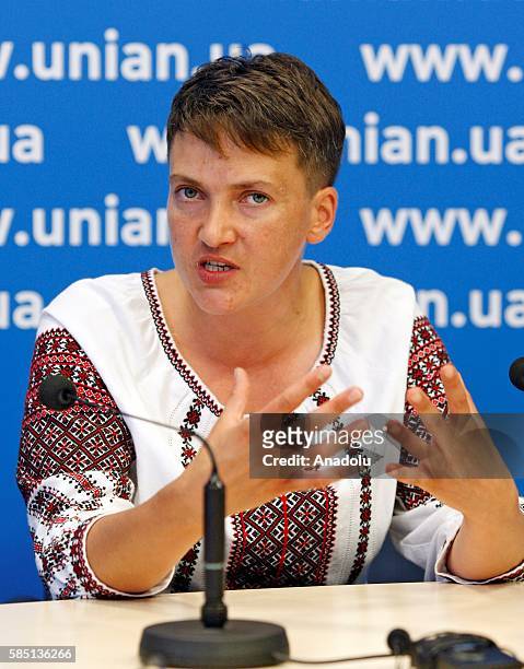 Ukrainian pilot, member of the Ukrainian Parliament and member of the Ukrainian delegation to PACE, Nadiya Savchenko delivers a speech during her...
