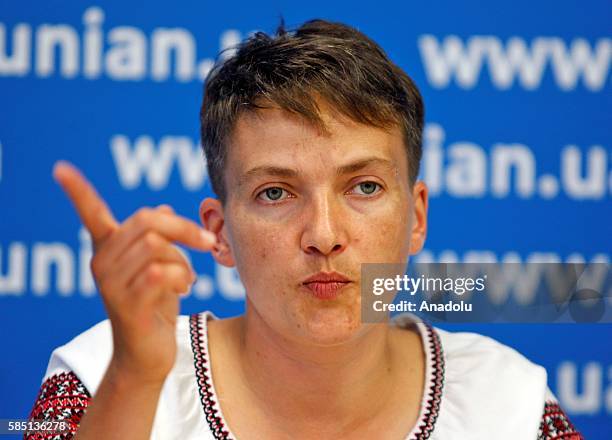 Ukrainian pilot, member of the Ukrainian Parliament and member of the Ukrainian delegation to PACE, Nadiya Savchenko delivers a speech during her...