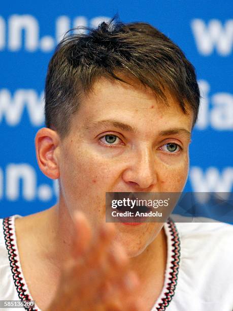 Ukrainian pilot, member of the Ukrainian Parliament and member of the Ukrainian delegation to PACE, Nadiya Savchenko delivers a speech during her...