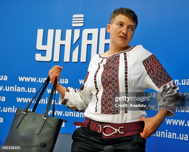 Ukrainian pilot, member of the Ukrainian Parliament and member of the Ukrainian delegation to PACE, Nadiya Savchenko attends a press conference in...