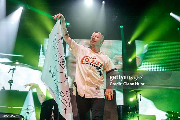 Macklemore & Ryan Lewis perform on stage at Brisbane Entertainment Centre on August 2, 2016 in Brisbane, Australia.