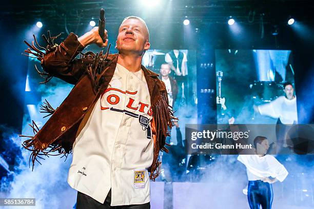 Macklemore & Ryan Lewis perform on stage at Brisbane Entertainment Centre on August 2, 2016 in Brisbane, Australia.