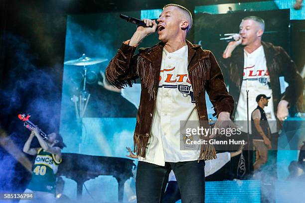 Macklemore & Ryan Lewis perform on stage at Brisbane Entertainment Centre on August 2, 2016 in Brisbane, Australia.