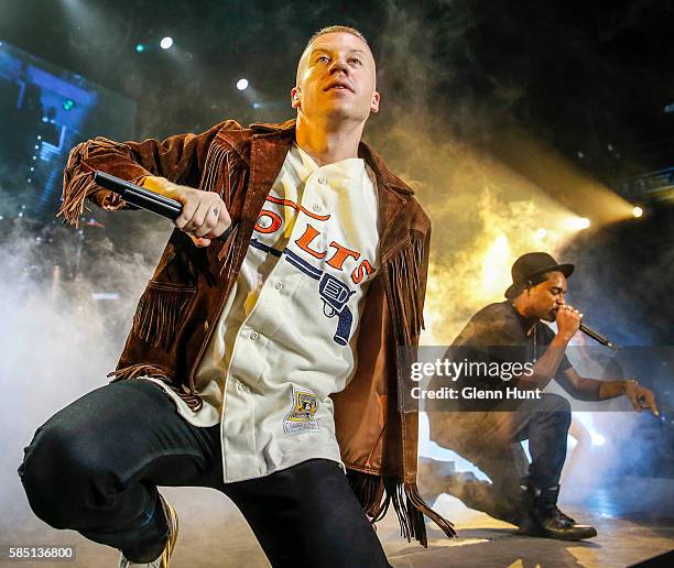 Macklemore & Ryan Lewis perform on stage at Brisbane Entertainment Centre on August 2, 2016 in Brisbane, Australia.