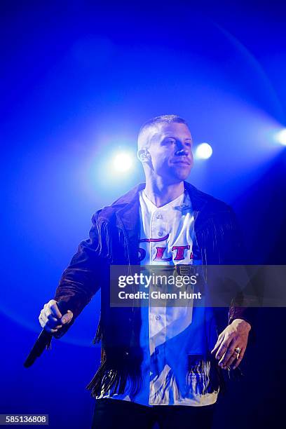 Macklemore & Ryan Lewis perform on stage at Brisbane Entertainment Centre on August 2, 2016 in Brisbane, Australia.