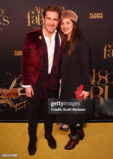 Hugh Sheridan and Hannah Moore arrive ahead of the Absolutely Fabulous: The Movie Melbourne premiere at Village Cinemas Crown on August 2, 2016 in...