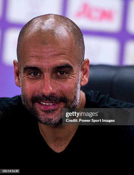 Manchester City FC's coach Pep Guardiola attends a press conference after the Borussia Dortmund and Manchester City FC match as part of 2016...