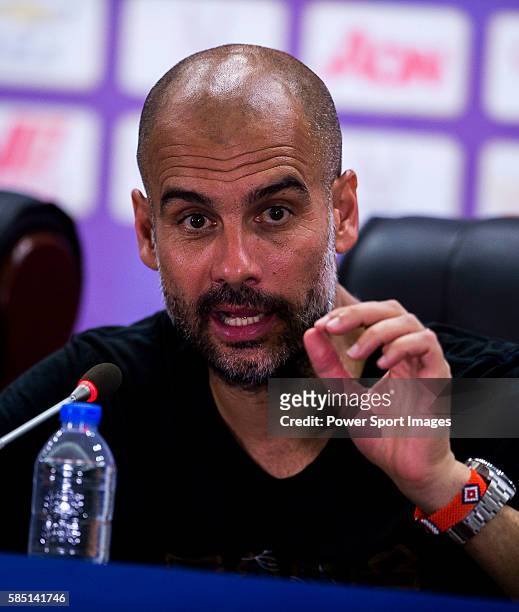 Manchester City FC's coach Pep Guardiola attends a press conference after the Borussia Dortmund and Manchester City FC match as part of 2016...