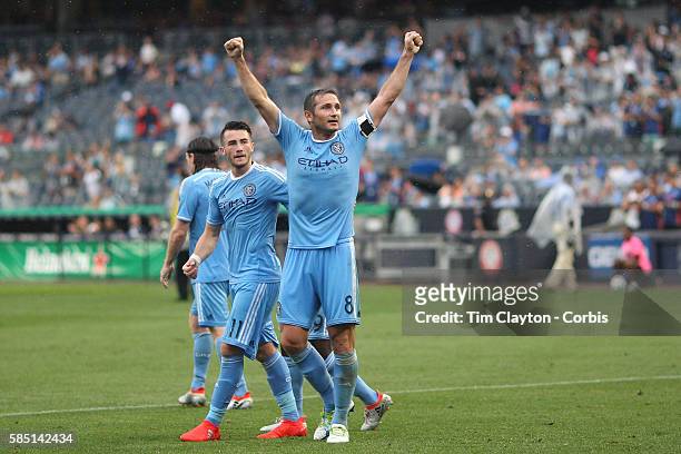July 30: Frank Lampard of New York City FC celebrates after scoring his second goal during the NYCFC Vs Colorado Rapids regular season MLS game at...