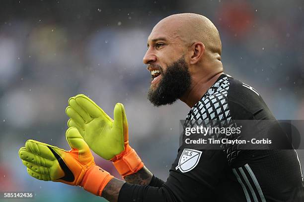 July 30: Goalkeeper Tim Howard of Colorado Rapids in action during the NYCFC Vs Colorado Rapids regular season MLS game at Yankee Stadium on July 30,...