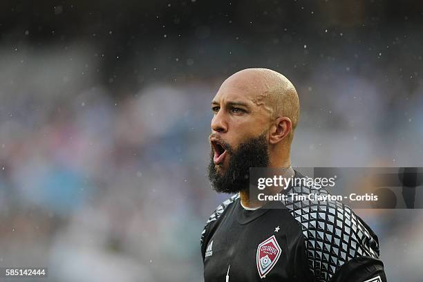 July 30: Goalkeeper Tim Howard of Colorado Rapids in action during the NYCFC Vs Colorado Rapids regular season MLS game at Yankee Stadium on July 30,...