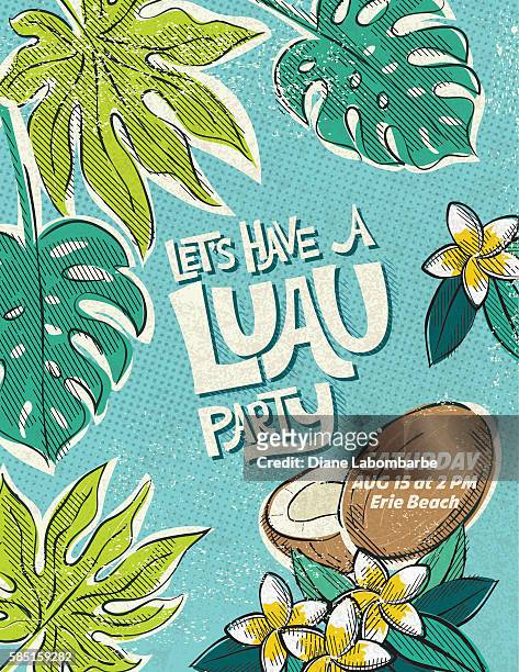 stockillustraties, clipart, cartoons en iconen met vintage style luau party invitation template - hawaiian glyph
