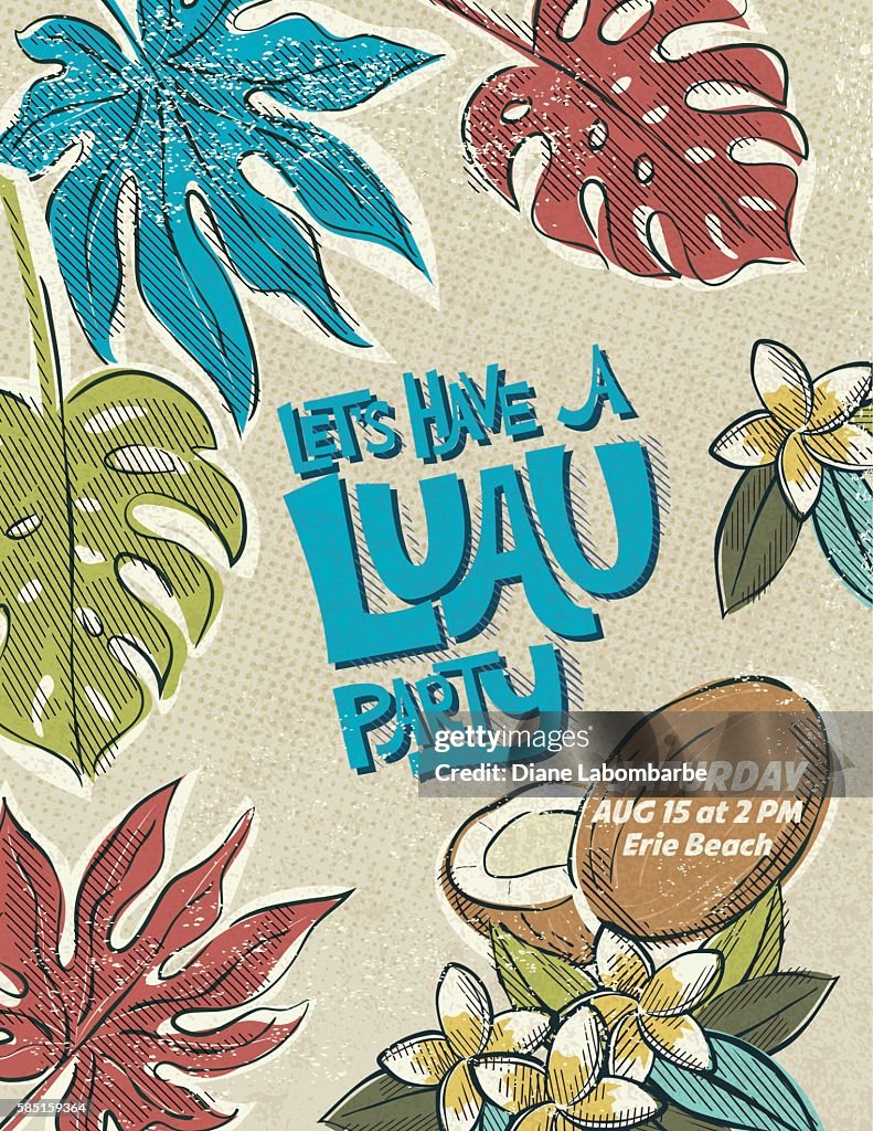 Vintage Style Luau Party Invitation Template