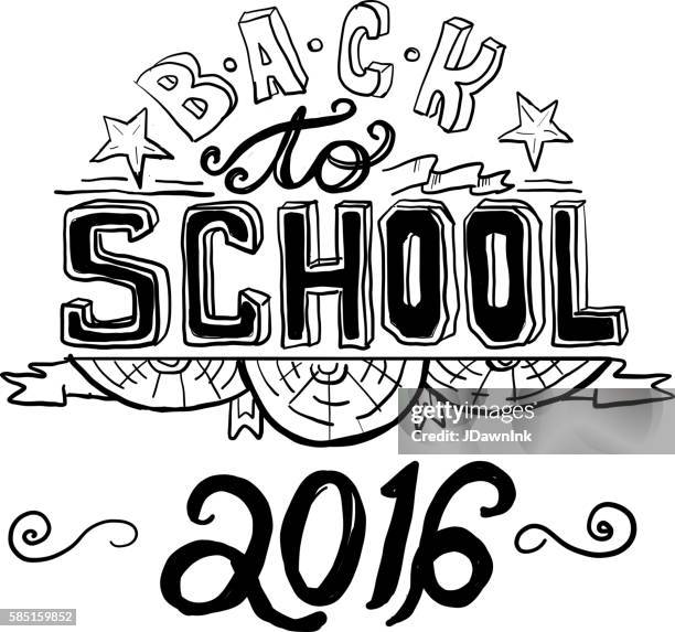 back to school hand lettered text design on white - back hand stock illustrations