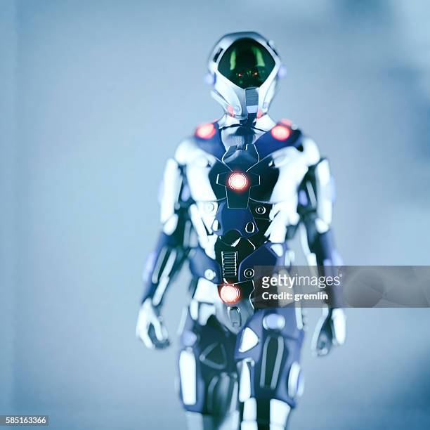 alien cyborg astronaut - bionic stock-fotos und bilder