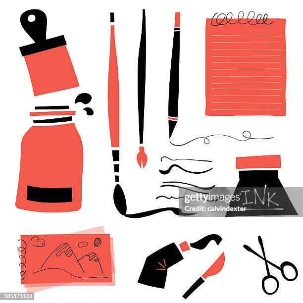 stockillustraties, clipart, cartoons en iconen met retro drawing tools - quill pen