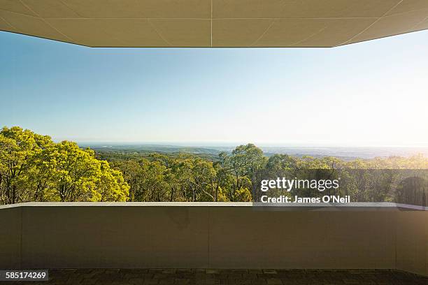 balcony looking out to forest - balcony view fotografías e imágenes de stock