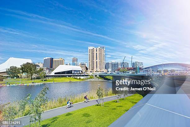adelaide city centre and river torrens - adelaide stock pictures, royalty-free photos & images