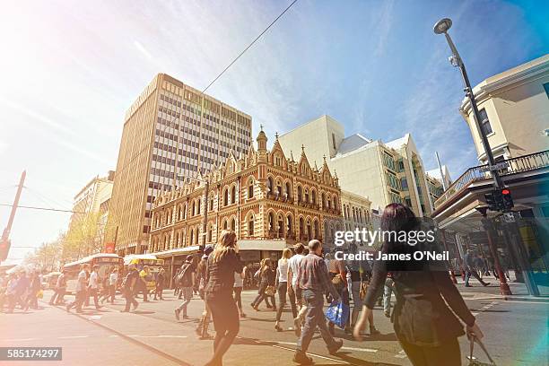 adelaide city centre bustling with people - adelaide stock-fotos und bilder