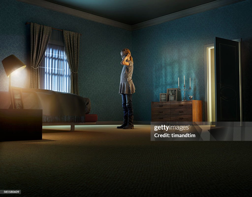 Girl talking through smartphone in a room