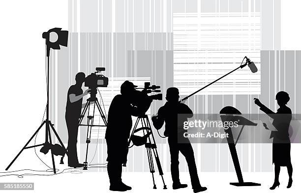 stockillustraties, clipart, cartoons en iconen met speaker being recorded for tv - videocamera