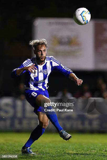 Clayton Arnez of Floreat Athena passes the ball during the FFA Cup Round of 32 match between Floreat Athena and Melbourne City FC at Dorrien Garden...