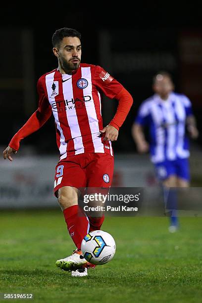 Anthony Caceres of Melbourne City controls the ball during the FFA Cup Round of 32 match between Floreat Athena and Melbourne City FC at Dorrien...