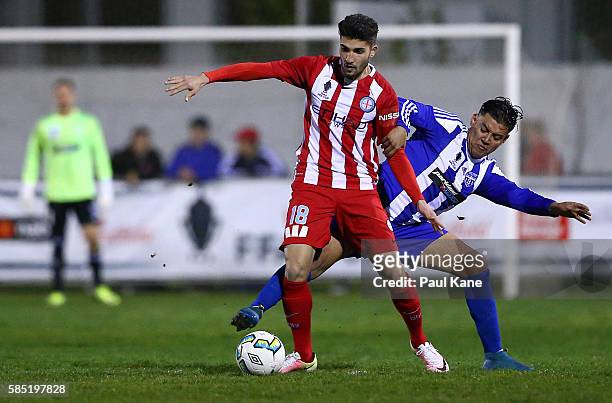Paulo Retre of Melbourne City controls the ball against Dennis Galan of Floreat Athena during the FFA Cup Round of 32 match between Floreat Athena...
