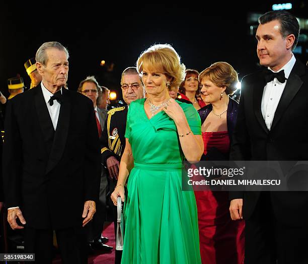 Michael I of Romania, his daughter Princess Margaret and consort Prince Radu Duda arrive at The National Opera to attends the celebration concert of...
