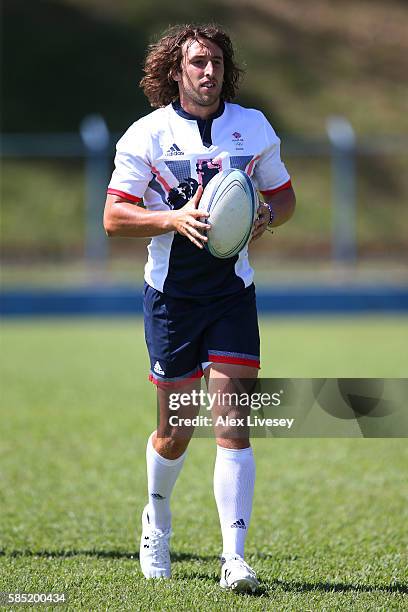 Dan Bibby in action during the Great Britain Rugby 7's training session at Cruzeiro FC on August 1, 2016 in Belo Horizonte, Brazil.
