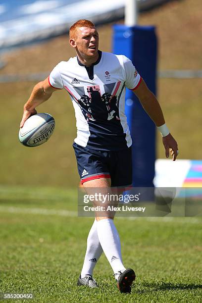 James Rodwell in action during the Great Britain Rugby 7's training session at Cruzeiro FC on August 1, 2016 in Belo Horizonte, Brazil.