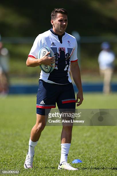 Ollie Lindsay-Hague in action during the Great Britain Rugby 7's training session at Cruzeiro FC on August 1, 2016 in Belo Horizonte, Brazil.