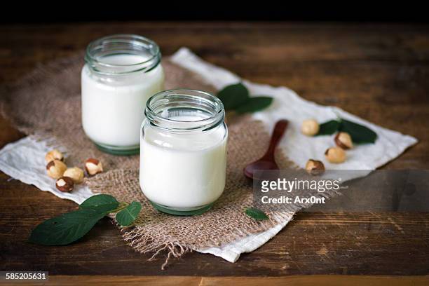 homemade yogurt - almond milk stock pictures, royalty-free photos & images