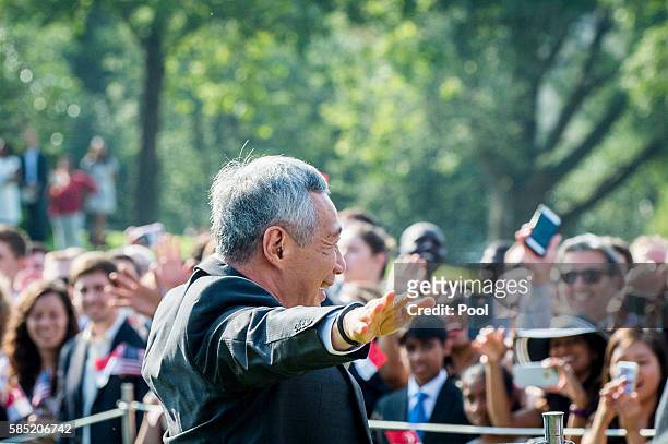 Prime Minister Lee Hsien Loong of Singapore greets guests during official welcoming ceremonies on the South Lawn of the White House on August 2, 2016...