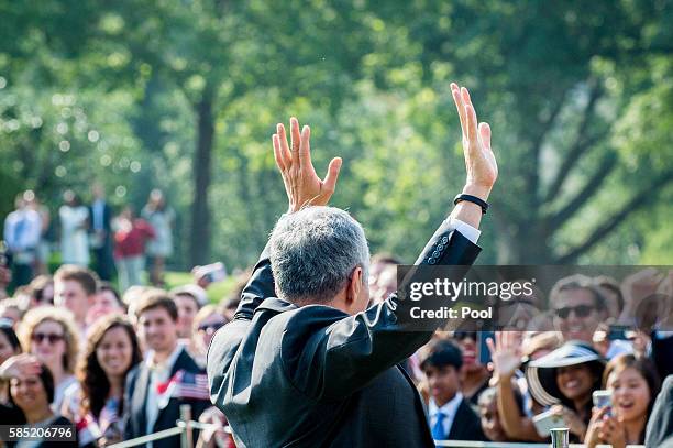 Prime Minister Lee Hsien Loong of Singapore greets guests during official welcoming ceremonies on the South Lawn of the White House on August 2, 2016...