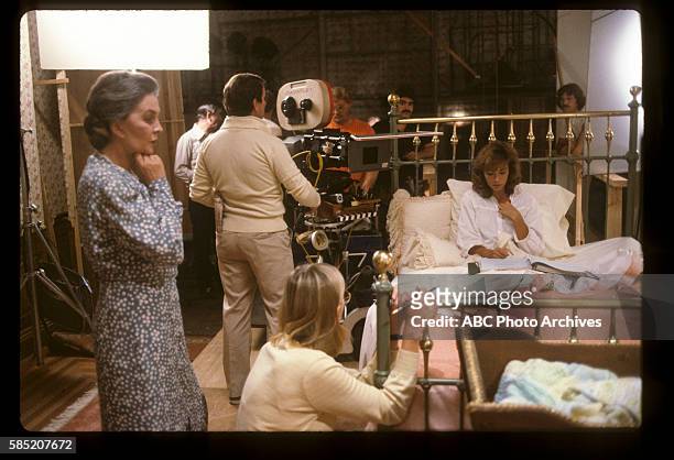 Miniseries - Behind-the-Scenes Coverage - Airdate: March 27 through 30, 1983. PRODUCTION SHOT OF JEAN SIMMONS AND RACHEL WARD ON SET