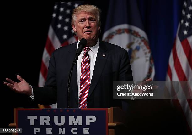 Republican presidential nominee Donald Trump speaks at a campaign event at Briar Woods High School August 2, 2016 in Ashburn, Virginia. Trump...