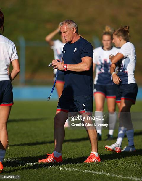 Simon Middleton the Women's head coach looks on during the Great Britain Rugby 7's training session at Cruzeiro FC on August 1, 2016 in Belo...