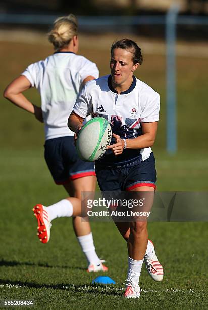 Katy McLean in action during the Great Britain Rugby 7's training session at Cruzeiro FC on August 1, 2016 in Belo Horizonte, Brazil.