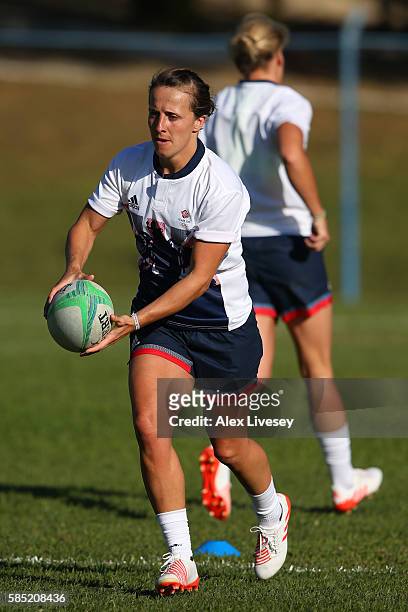 Katy McLean in action during the Great Britain Rugby 7's training session at Cruzeiro FC on August 1, 2016 in Belo Horizonte, Brazil.