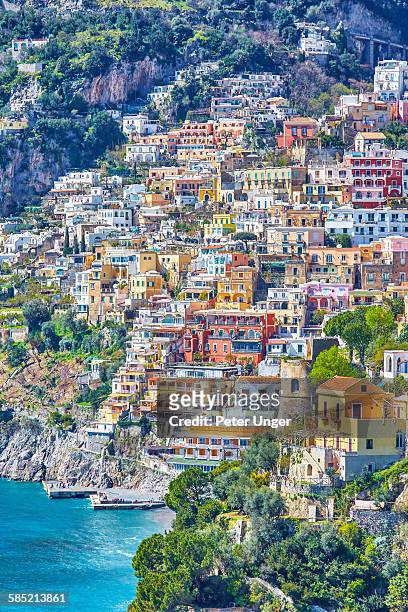 view of the town of positano,italy - positano italy stock pictures, royalty-free photos & images