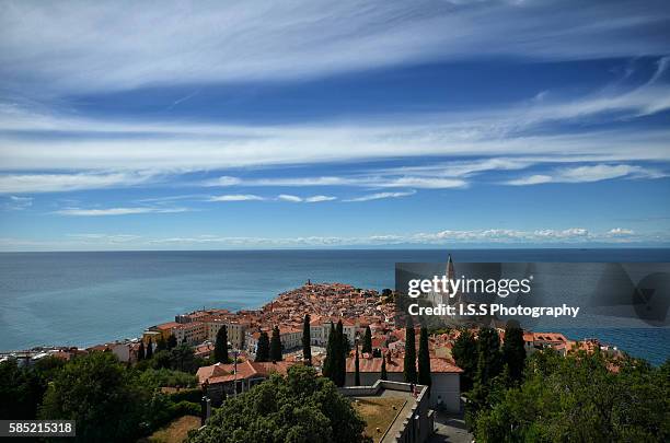 piran - view from the piran town wall 2 - slovenia croatia stock pictures, royalty-free photos & images